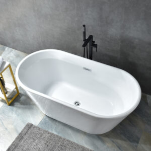 modern oval freestanding bathtub, sleek minimalist design