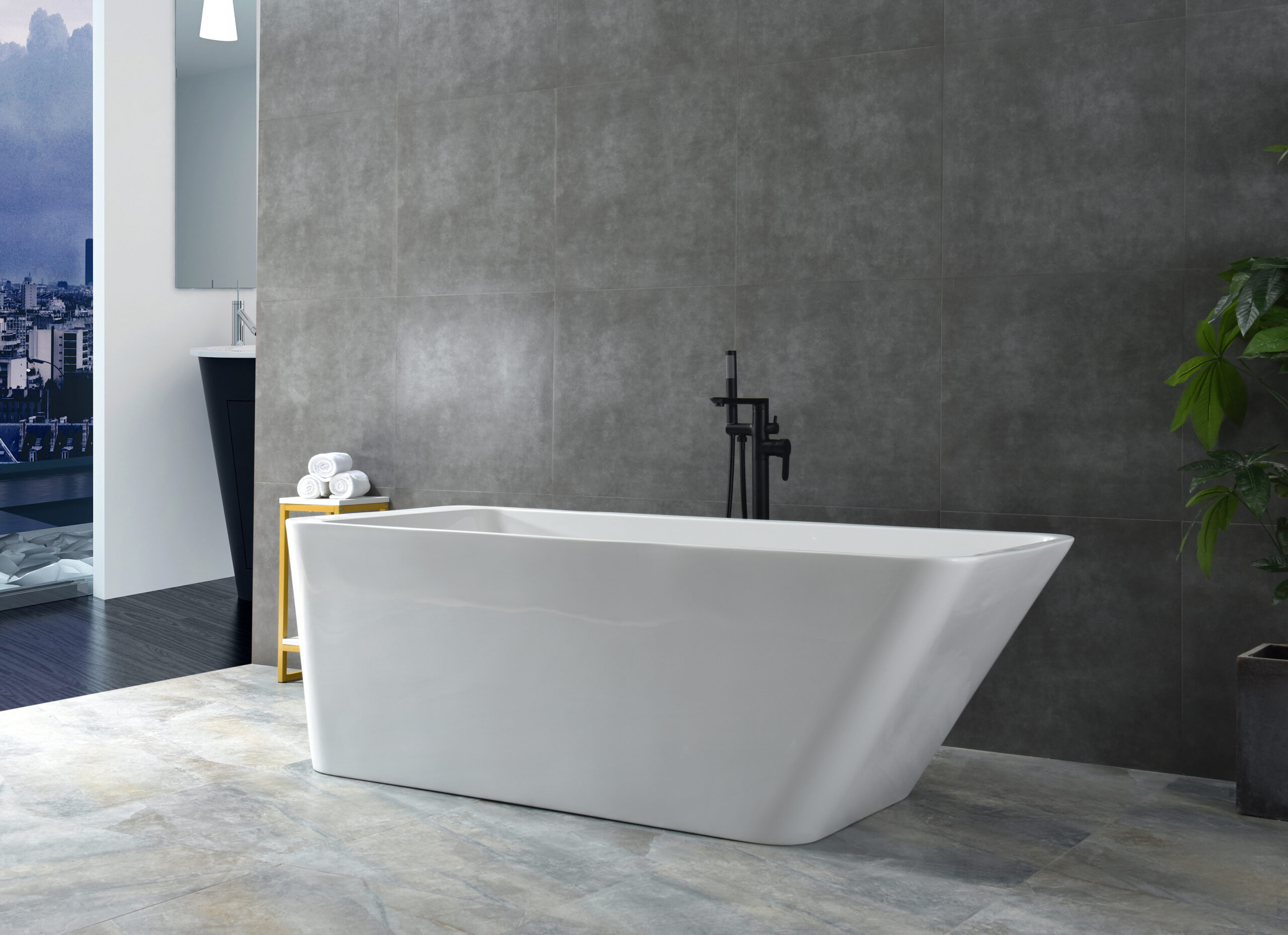modern rectangular freestanding tub, minimalist angled design modern rectangular freestanding tub, minimalist angled design