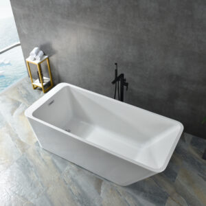 modern rectangular freestanding tub, minimalist angled design