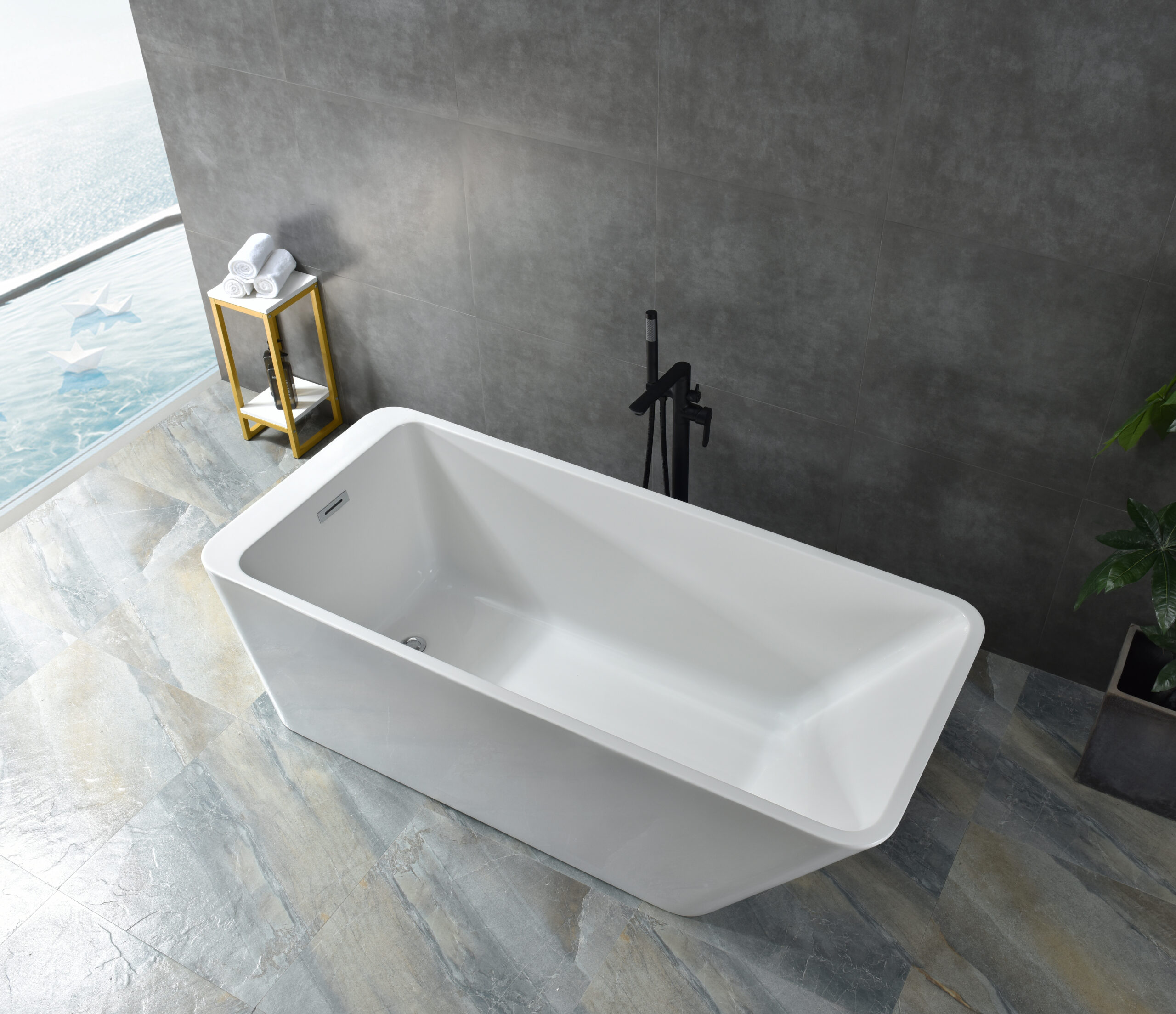 modern rectangular freestanding tub, minimalist angled design modern rectangular freestanding tub, minimalist angled design