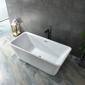 modern freestanding bathtub, rectangular tapered design