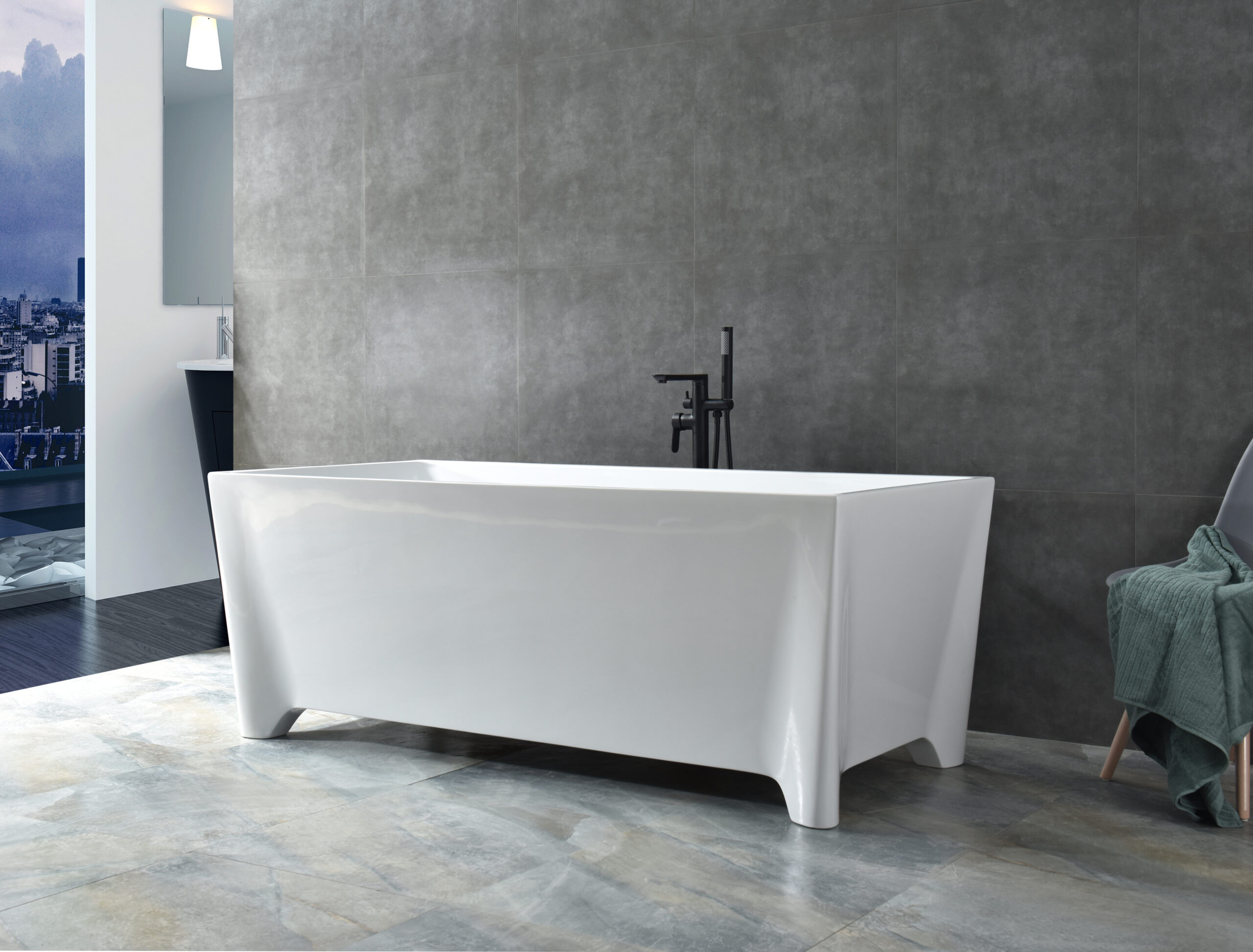 modern rectangular freestanding tub, angled geometric base modern rectangular freestanding tub, angled geometric base