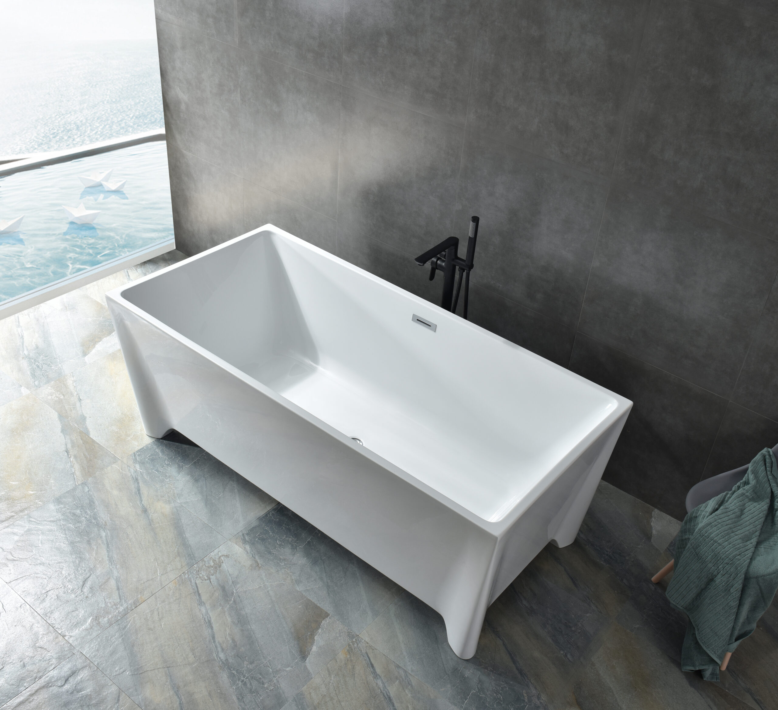 modern rectangular freestanding tub, angled geometric base modern rectangular freestanding tub, angled geometric base