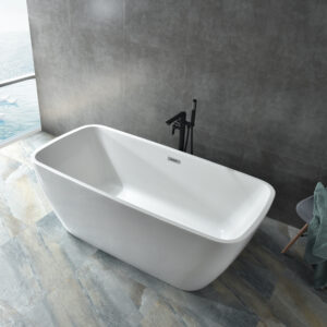 modern rectangular freestanding tub, tapered corner design