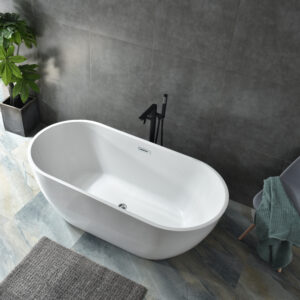 elevate your bathing ritual: modern freestanding oval tub in glossy white acrylic