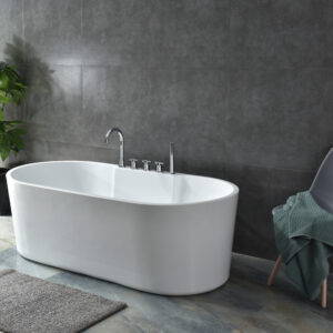 modern freestanding acrylic soaking bathtub with deck mounted faucet – luxurious oval design for contemporary bathrooms