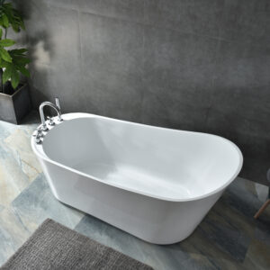 sleek contemporary oval bathtub, minimalist freestanding design