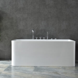 freestanding rectangular whirlpool bathtub, modern acrylic jetted tub with chrome faucet for luxury bathrooms