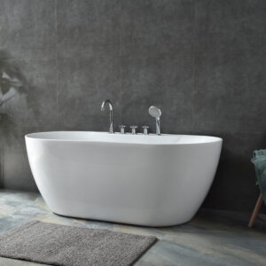 luxury freestanding soaking bathtub with premium chrome faucet set – elevate your bathroom sanctuary