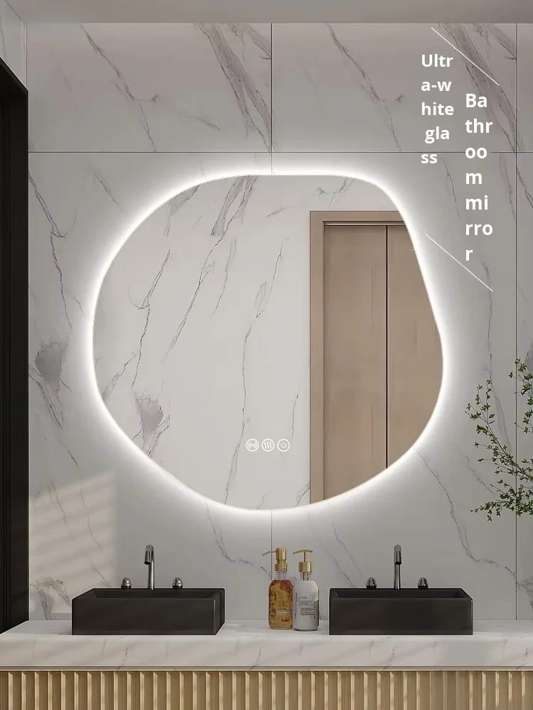 智能现代异形超清玻璃ip44 led发光壁挂式铝合金框架酒店浴室镜子 3