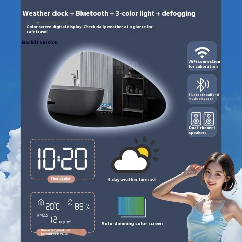 跨境现代智能led照明ip65防护等级铝合金框架浴室镜子异形壁挂式触摸酒店用 3