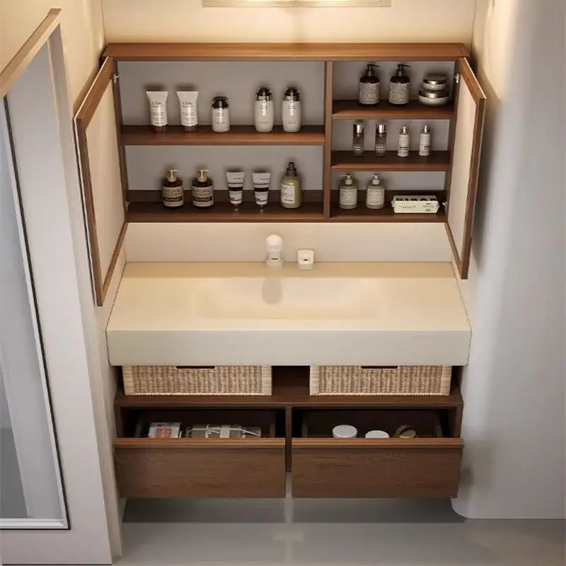 复古木纹风格烧结石材和陶瓷无缝热成型盆梳妆台套装意大利风格 4