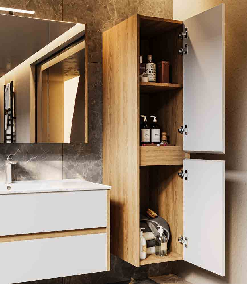 modern minimalist wall mounted bathroom vanity set | wood white contrast design with mirror cabinet & side storage towers modern minimalist wall mounted bathroom vanity set | wood white contrast design with mirror cabinet & side storage towers