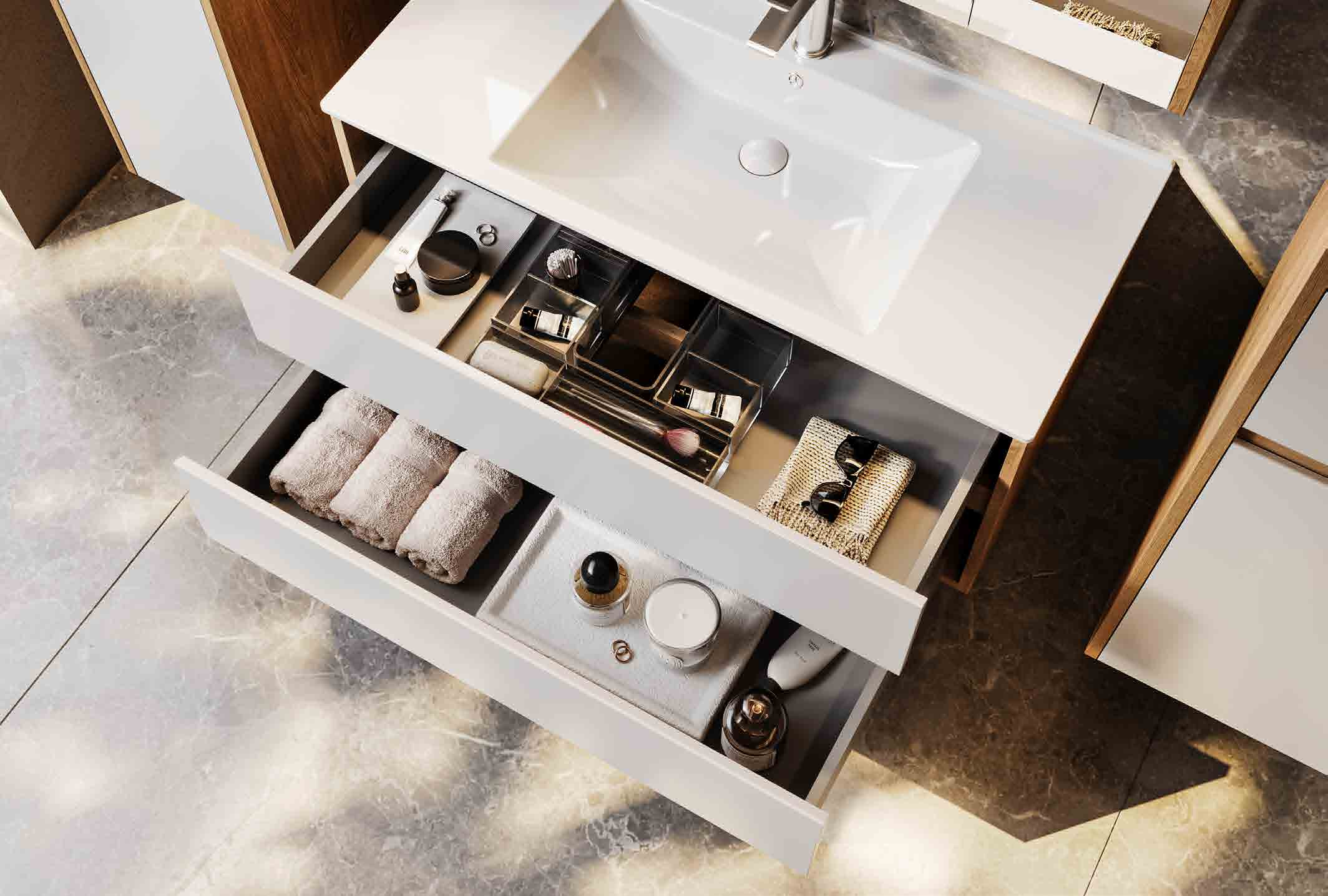modern minimalist wall mounted bathroom vanity set | wood white contrast design with mirror cabinet & side storage towers modern minimalist wall mounted bathroom vanity set | wood white contrast design with mirror cabinet & side storage towers