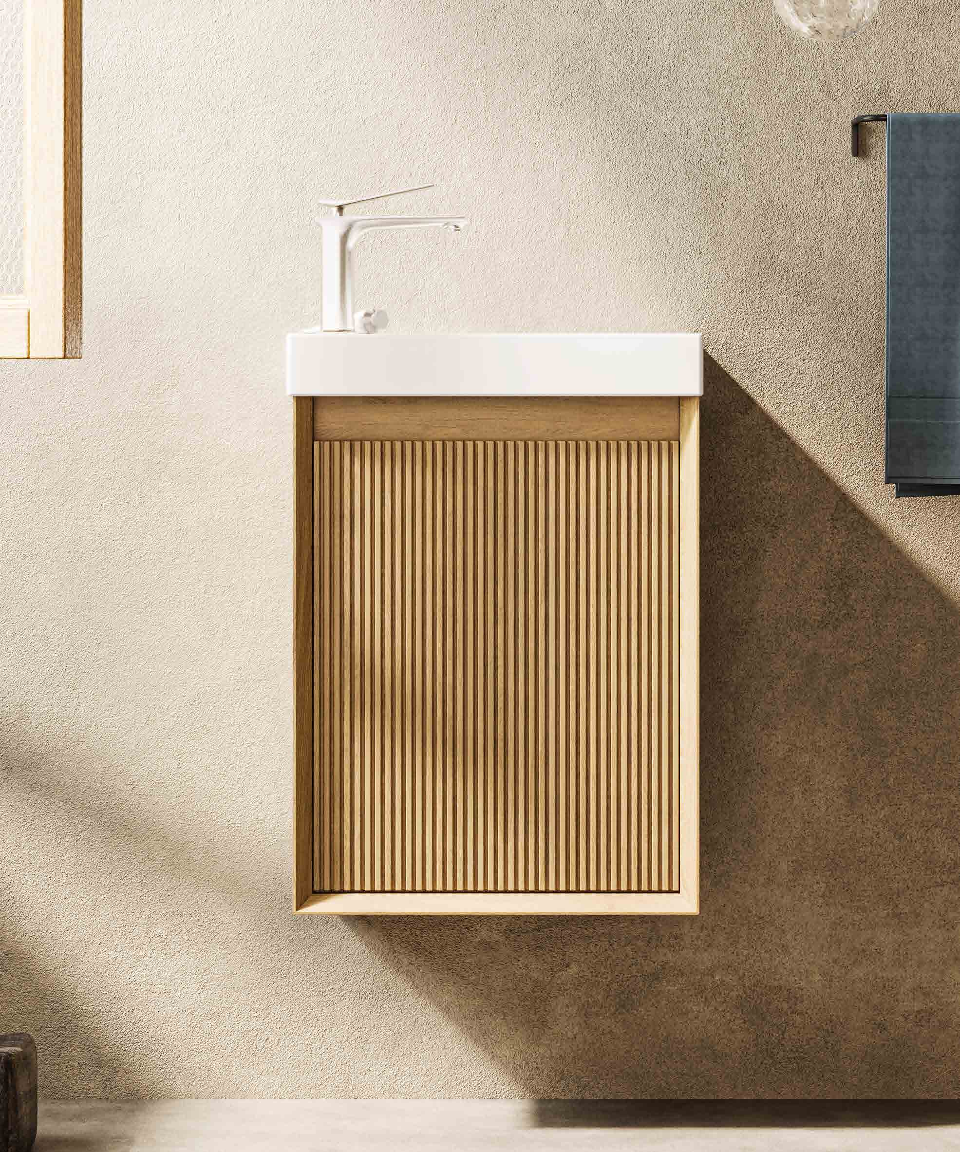mini minimalist floating bathroom vanity | compact single door washbasin | multiple artistic wood texture options available mini minimalist floating bathroom vanity | compact single door washbasin | multiple artistic wood texture options available