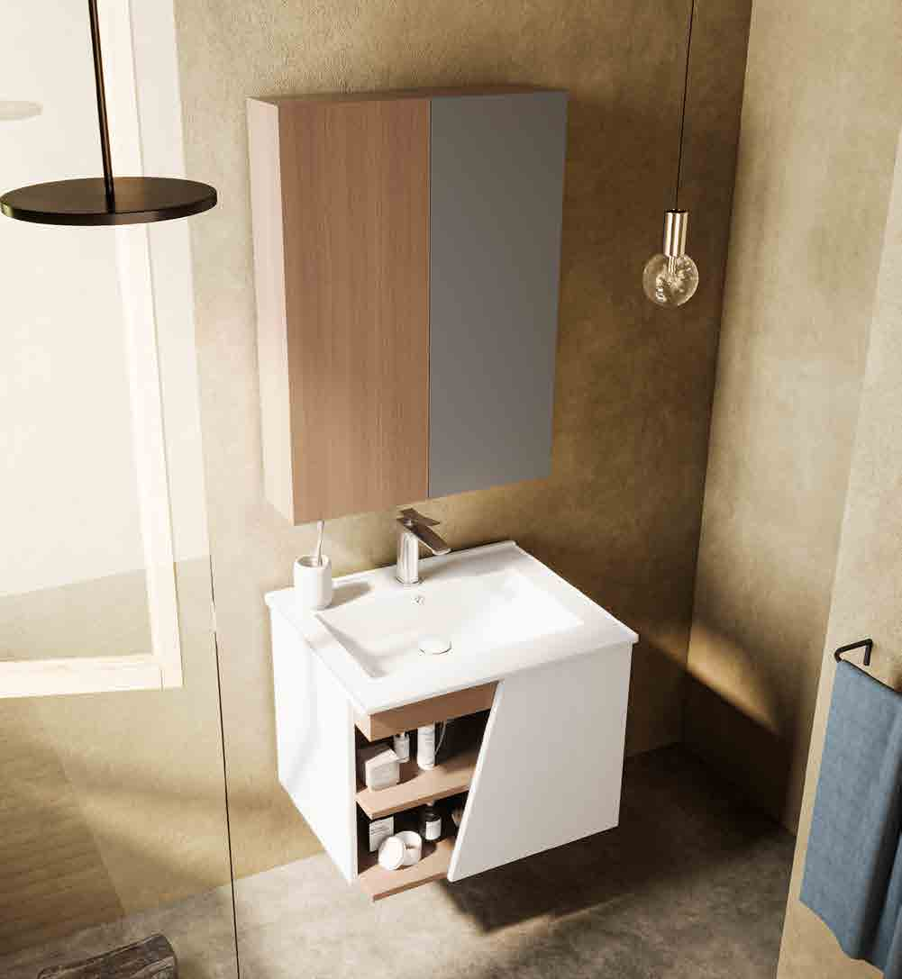 modern geometric asymmetric color block floating vanity | angled open storage shelf & split mirror cabinet combo | creative bathroom washbasin modern geometric asymmetric color block floating vanity | angled open storage shelf & split mirror cabinet combo | creative bathroom washbasin