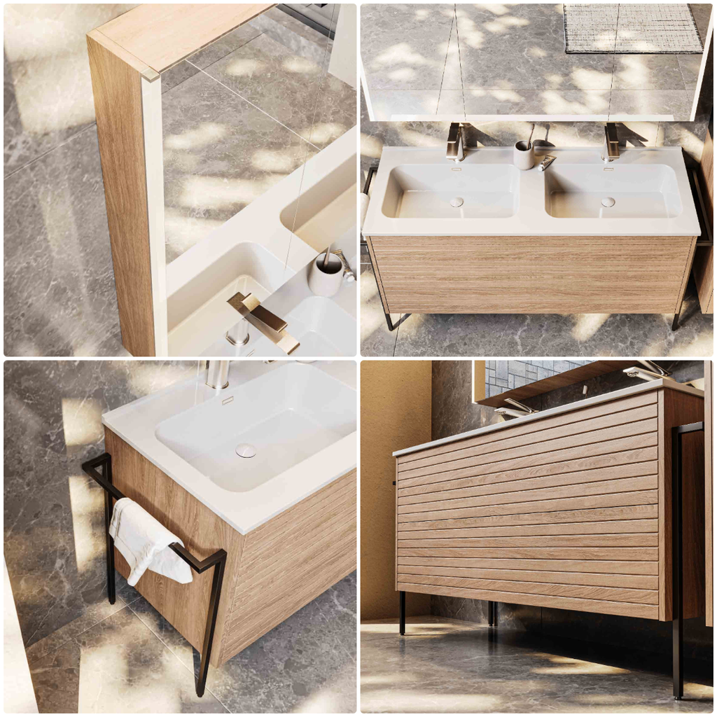 Bathroom Vanity OEM/ODM Sourcing Guide: From Inquiry to Delivery modern wooden bathroom vanity details with double sinks and side towel rack.