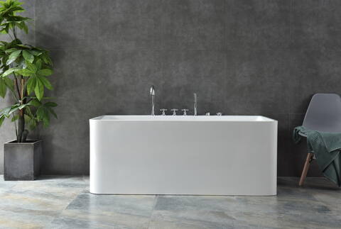 freestanding rectangular whirlpool bathtub, modern acrylic jetted tub with chrome faucet for luxury bathrooms