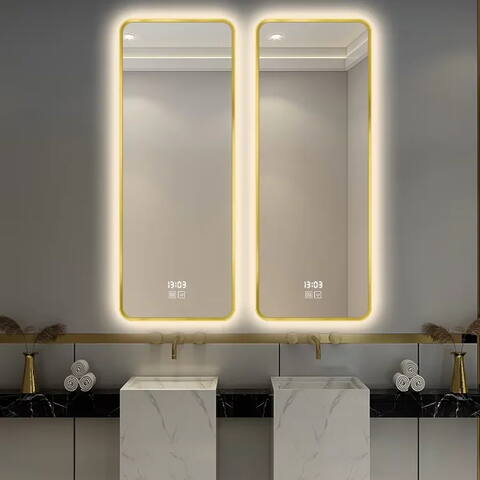 Gold framed mirror cabinet with IP65 waterproof for luxury hotels