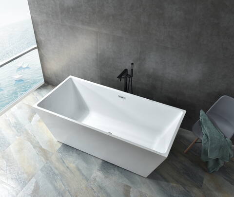 High-contrast black and white oval acrylic bathtub for luxury hotels