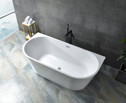 Elongated oval freestanding white acrylic bathtub for luxury hotels