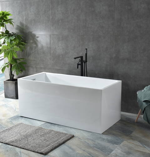 rectangular reverie, modern freestanding bathtub