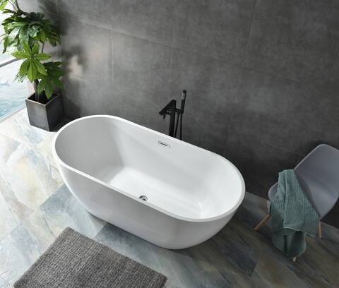 elevate your bathing ritual: modern freestanding oval tub in glossy white acrylic