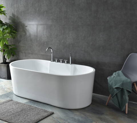 modern freestanding acrylic soaking bathtub with deck mounted faucet – luxurious oval design for contemporary bathrooms