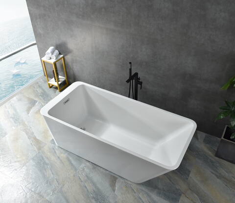 modern rectangular freestanding tub, minimalist angled design
